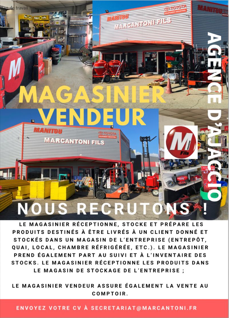 1 Magasinier Vendeur (Ajaccio) : offre d'emploi Marcantoni Fils